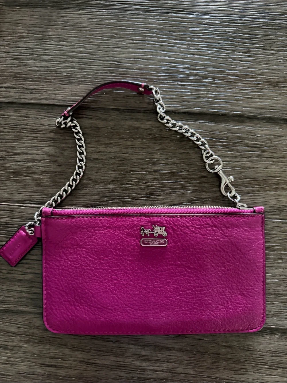 Coach Pink Leather Wristlet with Silver Chain - Picture 1 of 4